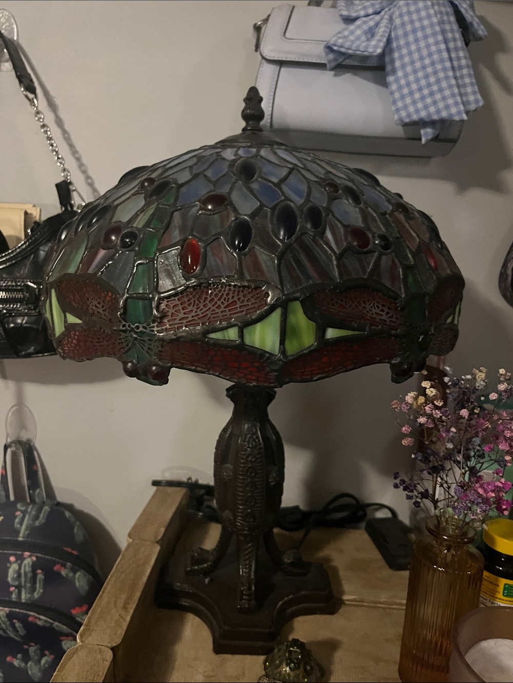 Stained Glass Dragonfly Tiffany-Style Table Lamp - Multicolor